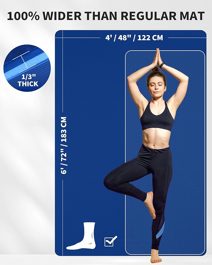 CAMBIVO Large Yoga Mat (6'x 4'), Extra Wide Workout Mat for Men and Women, Yoga Mat Thick 1/3 &1/4 Exercise Mats for Home Workout, Yoga, Pilates (Black,1/4 inch)