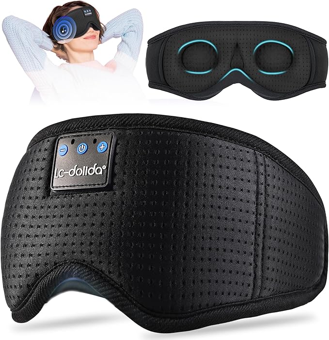 LC-dolida Sleep Headphones, Sleep Mask Bluetooth Wireless Music Eye Mask, Sleeping Headphones for Side Sleepers Sleep Mask with Bluetooth Headphones Ultra-Thin Stereo Speakers Perfect for Sleeping