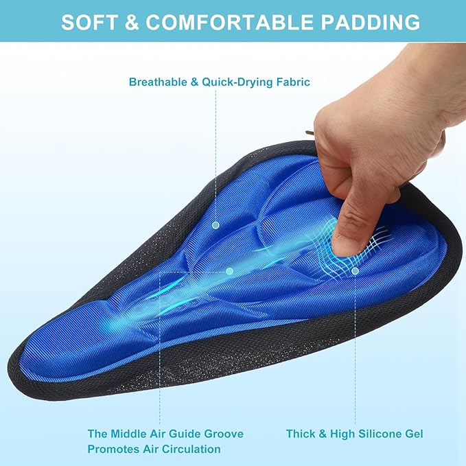 HARFINGTON Bike Seat Cover Bicycle Saddle Cushion with Drawstring Large Comfortable Gel Padded Oversized Paddle for Men Women