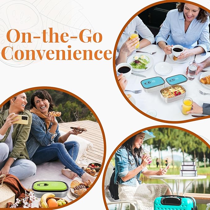 3-Pack Stainless Steel Lunch Containers – Airtight Leakproof Food Storage Boxes for Meal Prep, Snacks & Leftovers – 37oz + 23oz + 12oz, Pink Lid, Reusable Bento Set for Adults