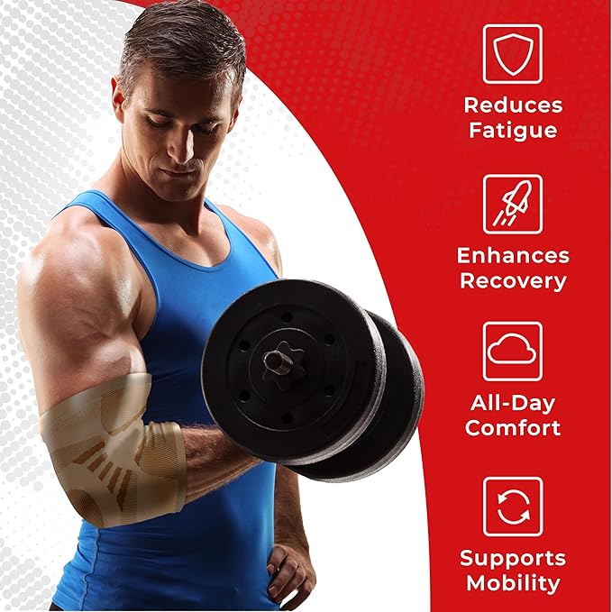 Nordic Lifting Elbow Compression Sleeves (1 Pair) for Men & Women - Support for Pain Relief, Tendonitis, Golfer’s & Tennis Elbow - Weightlifting Brace for Workout, Arm & Joint Recovery