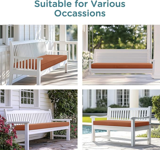 Codi Outdoor Bench Cushion 48 inch, Double Waterproof Patio Furniture Cushions Replacement for Swing, Porch, Couch, 48x18x3'', Spice