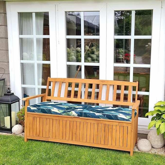 Outdoor Bench Cushion, Patio Furniture Cushion 48 x 18 x 3 Inch, Water Resistant Garden Sofa Swing Pad Settee Loveseat Couch Replacement Cushion, 1 Pack, Swaying Palms Blue