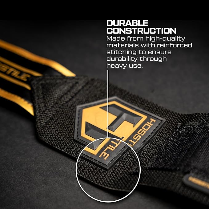 HOSSTILE Heavy Duty Wrist Support Wraps (Pair) – 18" Firm Joint Support, Durable Elastic, Extra-Strong Thumb Loop, Adjustable Hook and Loop Fastener, Powerlifting, Bodybuilding, Crossfit