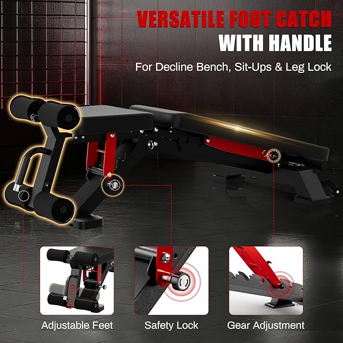 Adjustable Weight Bench - Foldable Workout Bench for Home Gym, PRO Heavy Duty 1300lb Capacity Full Body Strength Training with 8-Level Incline/Flat/Decline Positions & Space-Saving