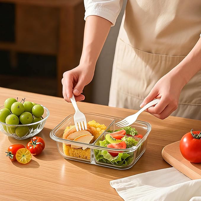 BAYZZ 5 Pack 35 Oz Glass Meal Prep Containers 3 Compartments, Glass Food Storage Containers, Lunch Bento Box with Airtight Lids, Microwave, Freezer & Dishwasher Safe