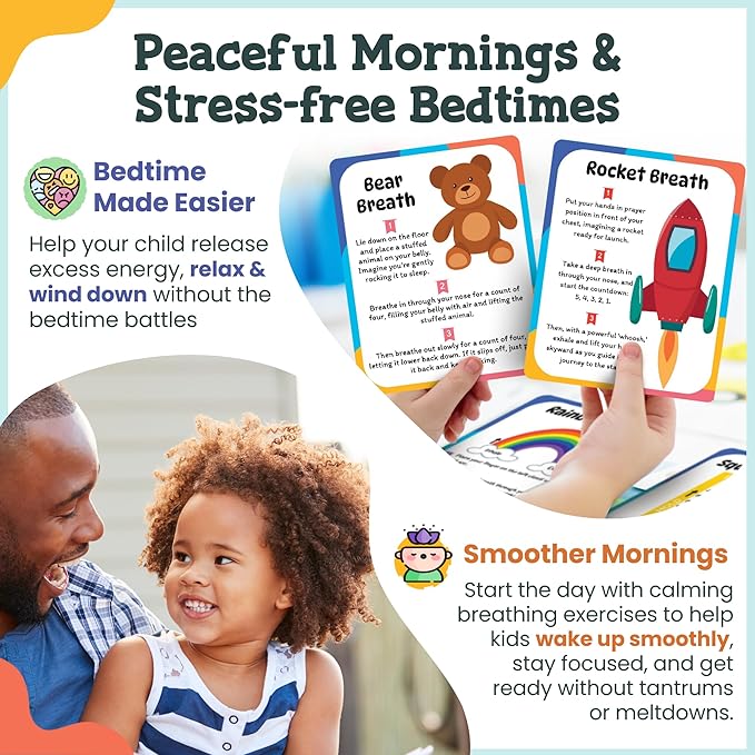 Breathing Cards for Kids – Mindfulness & Calming Corner Kit Must Haves, Yoga & Speech Therapy Materials, Special Education Classroom Office, Social Emotional Learning, Mindful Sensory Play Activities