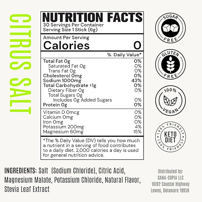 Electrolyte Drink Mix Hydration Packets: 1000mg Sodium, Potassium & Magnesium Citrus Salt Hydrating Powder, Zero Sugar - 30 Lemon Lime Electrolyte Powder Packets, For Rehydration or Dehydration Relief