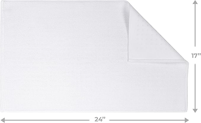 Cotton Paradise 100% Cotton Non Slip Bath Mats for Bathroom, 17x24 inch Soft Absorbent Quick Dry Machine Washable Floor Bath Mat, White
