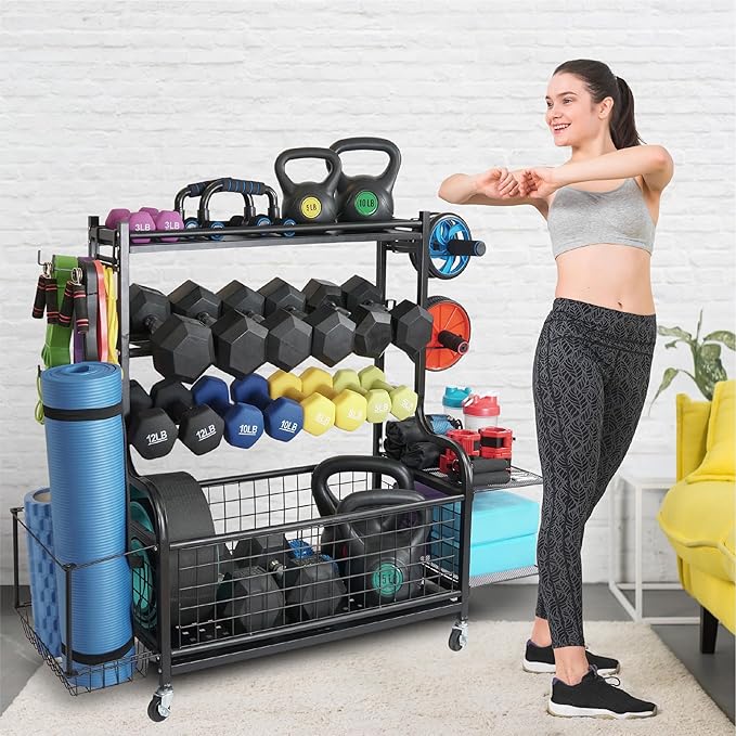 STUFFSTASH Dumbbell Rack, Heavy Duty Adjustable Weight Rack for Home Gym with Extra Strong Sheet Steel Shelf and Base, Home Gym Storage Weight Rack for Home Gym Dumbbells, Kettlebell Rack