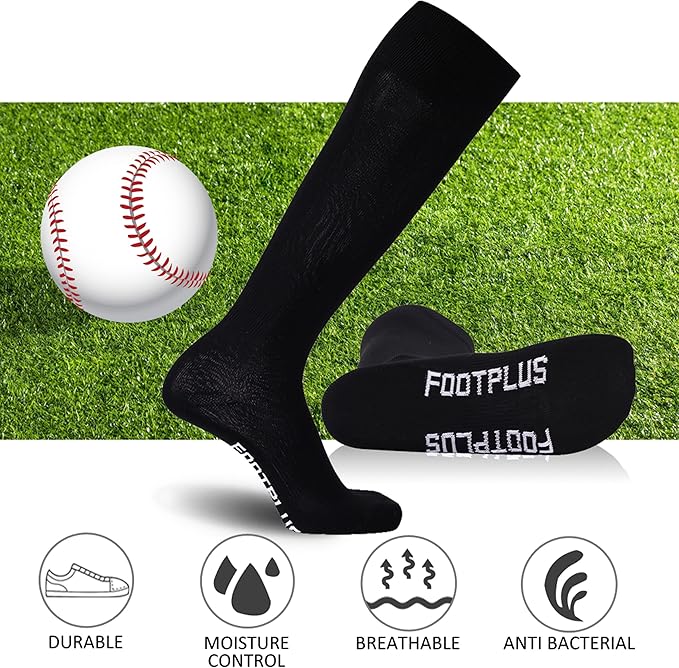 FOOTPLUS Baseball Softball Socks, Unisex Over Knee High Solid Sports Rugby Soccer Homecoming Socks