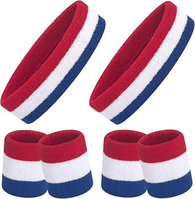 ONUPGO 6 Pieces Sweatbands Set - Sports Headbands Wristbands for Men & Women,Cotton Terry Cloth Sweatband for Tennis,Basketball,Gym,Working Out - Moisture Wicking Elasticity