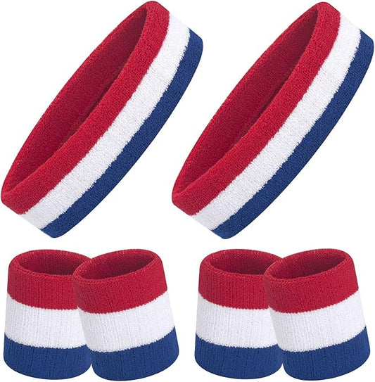 ONUPGO 6 Pieces Sweatbands Set - Sports Headbands Wristbands for Men & Women,Cotton Terry Cloth Sweatband for Tennis,Basketball,Gym,Working Out - Moisture Wicking Elasticity