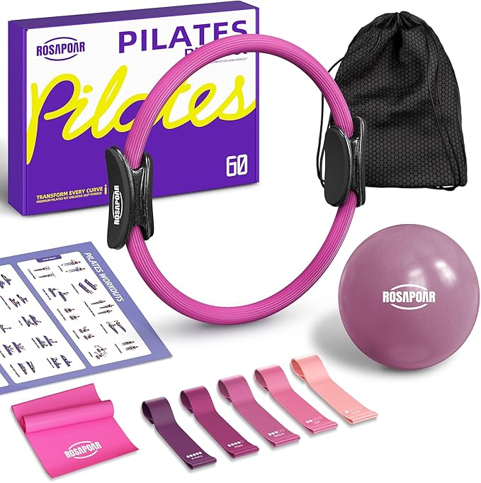 Pilates Ring Set - 14" Magic Circle with Yoga Ball & Resistance Bands – Home Workout Equipment for Women, Toning & Core Sculpting Essentials Kit