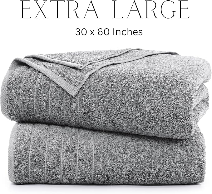 Casa Platino 100% Cotton Bath Towels Set of 2 (30"x60") - Ring Spun Mercerized Cotton Bathroom Towel Sets - Quick Dry, Soft & Absorbent Grey Towels Set - Pre Shrunk, Fade Resistant - Ultimate Grey