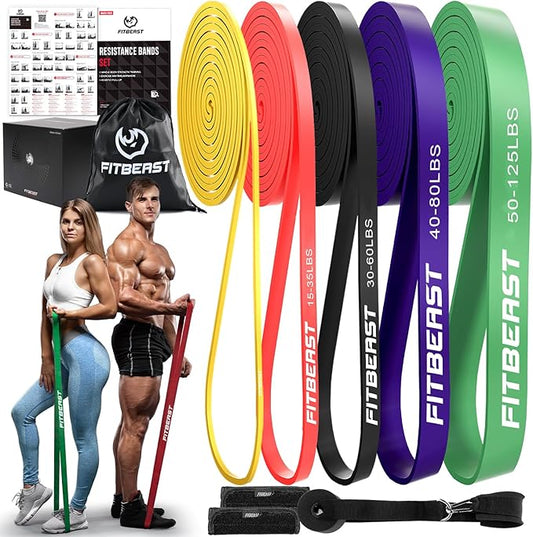 FitBeast Resistance Bands Set, 6 Different Levels, Pull Up Assist Bands for Strength Training, Crossfit, Powerlifting, Muscle Toning, Yoga, Mobility Exercises, Rehabilitation, Full-Body Workout