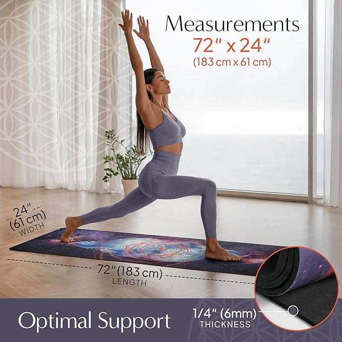 𝑯𝑰𝑮𝑯𝑻𝑶𝑷 Vegan Suede Yoga Mat – Sacral Chakra/Water Flow Design, Extra Thick 1/4” (6mm), Sweat-Grip Surface – Perfect for Yoga, Hot Yoga, Pilates & Sweaty Workouts - Free Strap Included