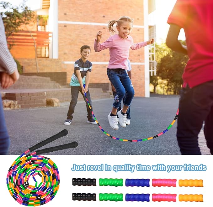 Coolrunner 16 FT Long Jump Rope(2 PACK), Double Dutch Jump Ropes, Soft Beaded Skipping for Kids Adults, Plastic Segmented Long Enough for 4-5 Jumpers