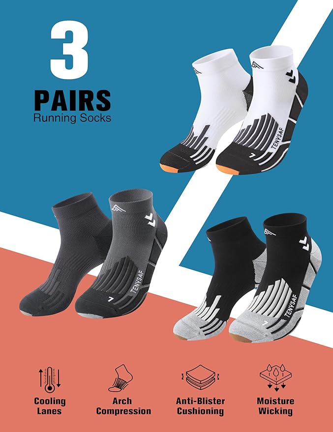 Compression Sport Running Socks: Athletic Socks for Men Women with Cushion,3 Pairs Work Hiking Basketball Ankle Socks