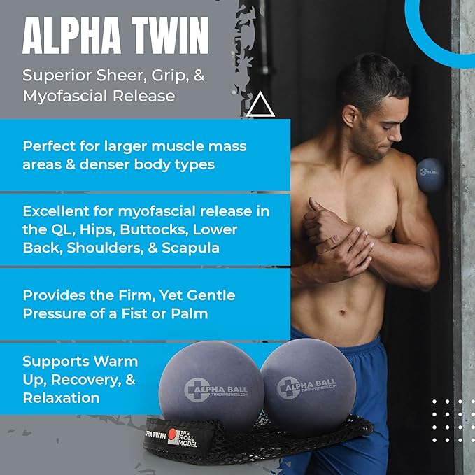 Tune Up Fitness – Alpha Twin Set in Tote | Larger Sized Yoga Massage Therapy Balls | Trigger Point Ball, Myofascial Release and Pain Relief for Upper & Lower Back, IT Band, QL, Hamstrings, Glutes