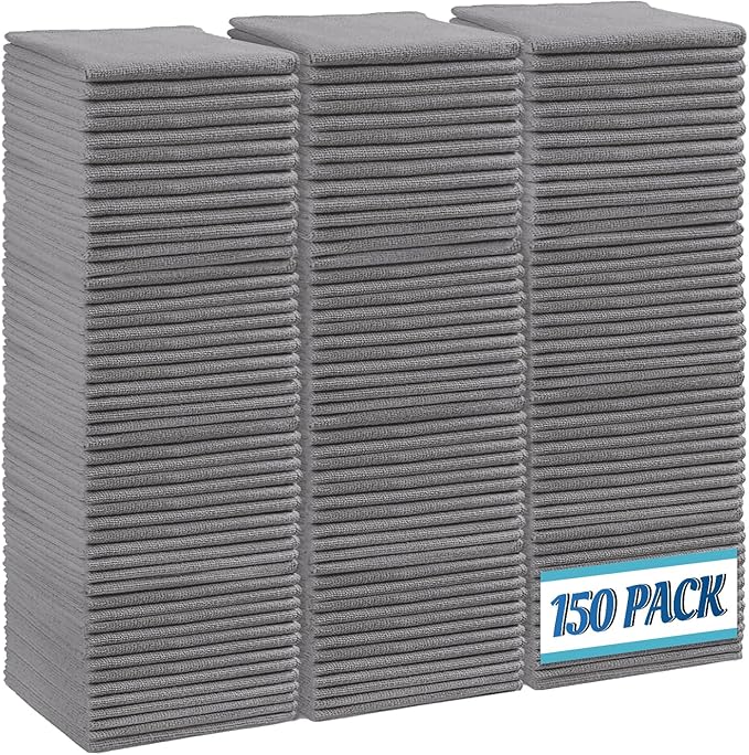 HOMEXCEL Grey Microfiber Cleaning Cloth,150 Pack Cleaning Rags, Cleaning Towels,11.5"X11.5" Shop Towels