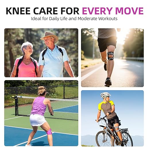 CAMBIVO Knee Brace for Men and Women, Patella Tendon Knee Strap with Gel Pad and Side Stabilizers, Adjustable Knee Band for Knee Pain Relief, Lightweight Knee Support for Workouts, Running, Training (Hot Pi, S/M)