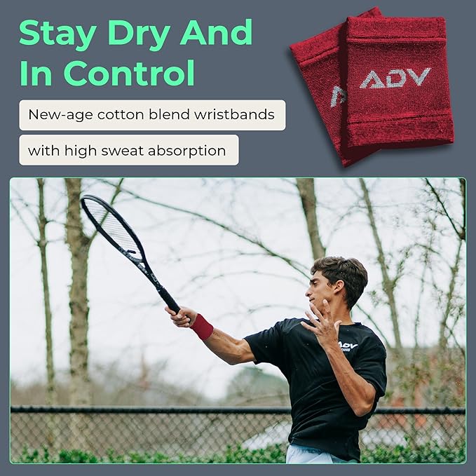 ADV Tennis Wristbands with New Age Polyester Cotton Blend - Ultra Absorbent Wrist Sweatbands - Doublewide & Slim Wrist Bands for Sweat - 4 Pack or 2 Pack