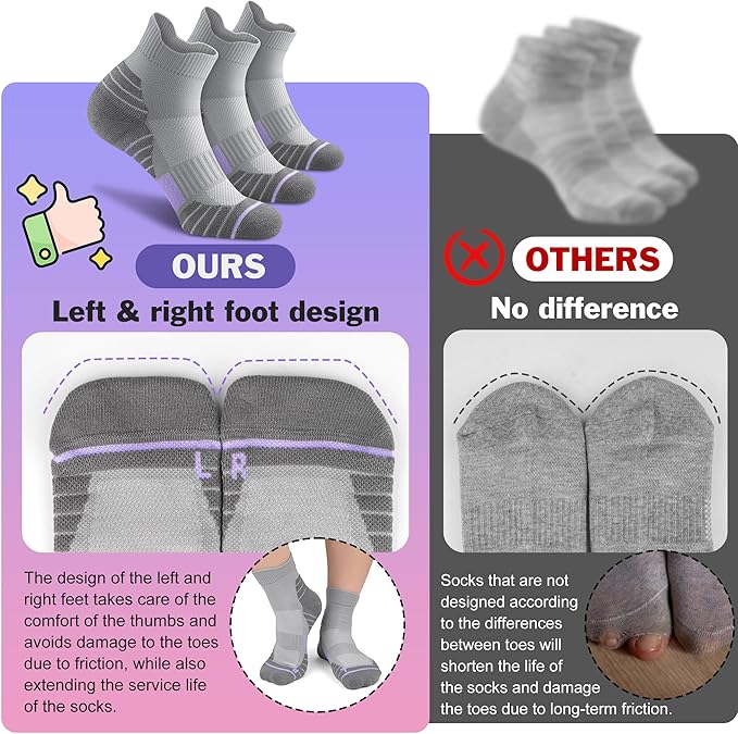 Gonii Women's Compression Ankle Socks with Cushion & Arch Support| Lightweight & Moisture-Wicking for Running 3 Pairs