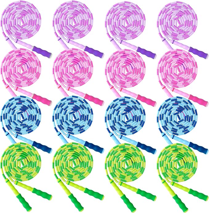 16 Pack Jump Ropes for Adults Kids, 9.2 Feet Adjustable Length Free Segmented Skipping Rope Bulk Soft Beaded Jumping Ropes for Women Men Exercise Training Workout Weight Loss