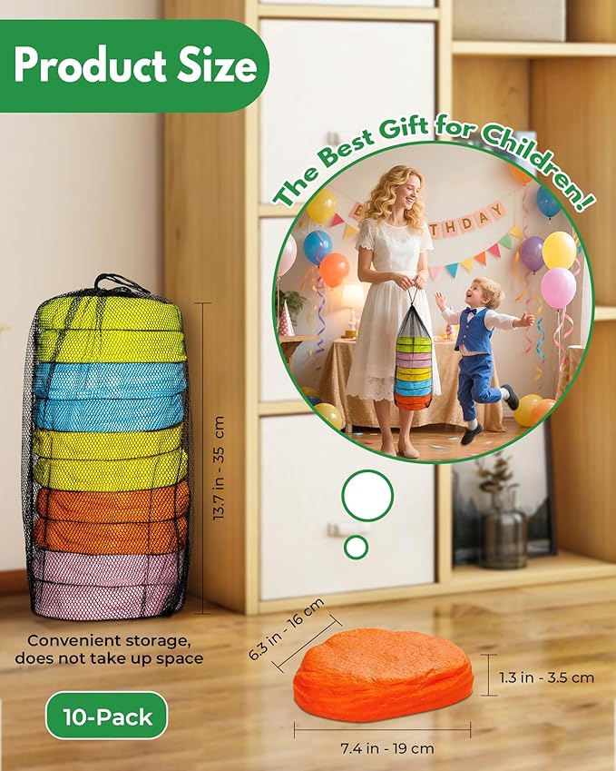 10-Pack Soft Non-Slip Stepping Stones for Kids Ages 2 3 4 5–Indoor Outdoor Foam Pads for Toddler Balance and Coordination Training–Soft and Flexible,Designed for Children's Barefoot Play