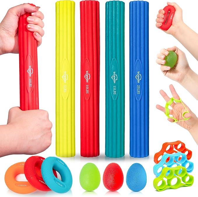 Flex Therapy Bar and Grip Strength Trainers Set, Physical Therapy & Resistance Bar for Golfers Elbow,Tendinitis,Wrist,Forearms Pain, Improve Grip Strength and Relieve Pain