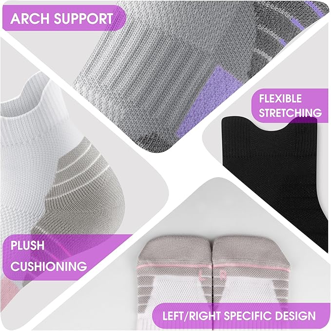 Gonii Women's Compression Ankle Socks with Cushion & Arch Support| Lightweight & Moisture-Wicking for Running 3 Pairs