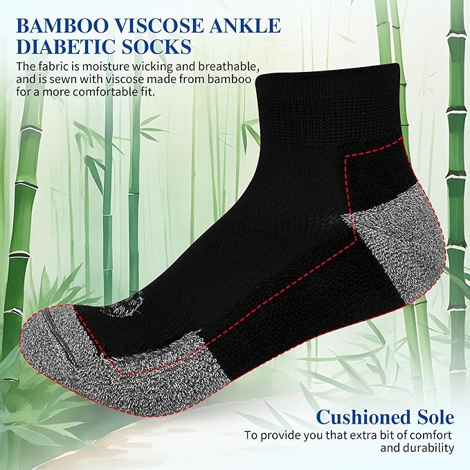 Diabetic Socks for Men,6 Pairs Ankle Mens Diabetic Socks,Diabetic Neuropathy Socks for Men 9-12