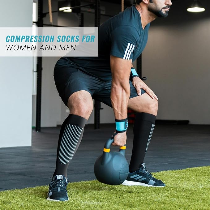 fenglaoda Compression Socks Women Men 4 Pairs, Knee High Support Socks for Running, Sports, Travel, Flight, Nurse