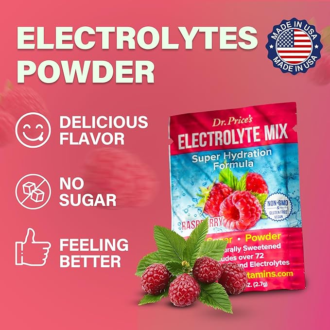 Dr. Price’s Electrolyte Mix | Sugar-Free Hydration Powder with 72+ Trace Minerals | No Sugar, Fast-Dissolving Electrolytes Powder Packets | Raspberry (30 Packs)