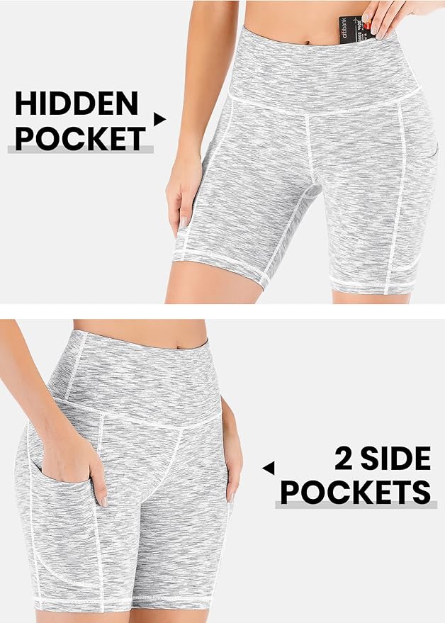 IUGA Biker Shorts Women 6" Tummy Control Workout Shorts Women with Pockets High Waisted Yoga Running Gym Spandex Compression