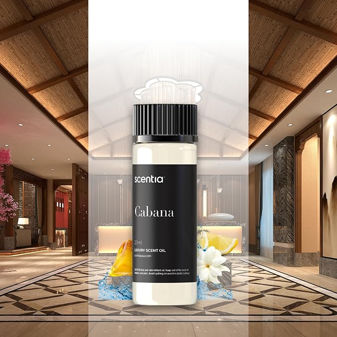 Scentia Hotel Diffuser Oil Inspired by 5-Star Hotel Scent - 20 mL 0.67 fl oz - Fragrance Oil Blend Botanical Jasmine, Bergamot & Fresh Marine Notes for Aromatherapy Diffusers - Cabana