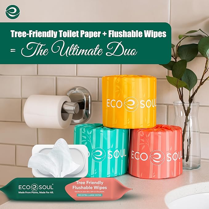 ECO SOUL Bamboo Toilet Paper 36 Mega Rolls 3 Ply, 300 Sheets per Roll | Eco-Friendly Septic Safe Organic Bath Tissues Sustainable Toilet Paper Compostable - FSC Certified