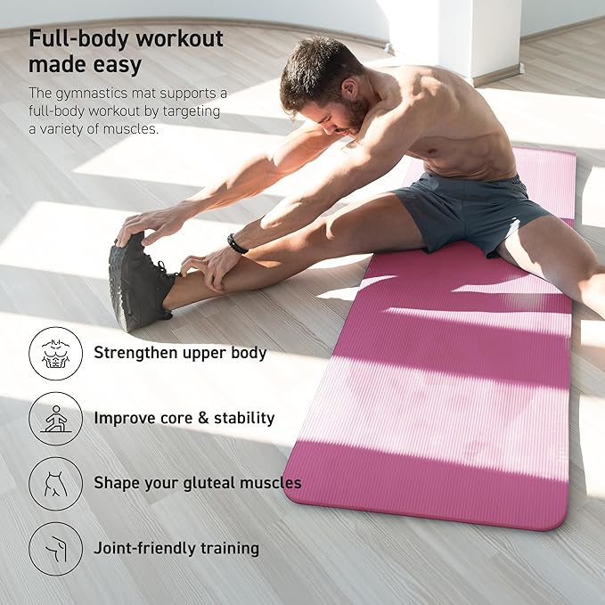 Yoga Mat Premium Non Slip Thick – Extra Comfortable Exercise Mat for Home Workouts, Pilates, Stretching & Gym – Cushioned NBR Foam, Gym Mat with Strap, for Women & Men