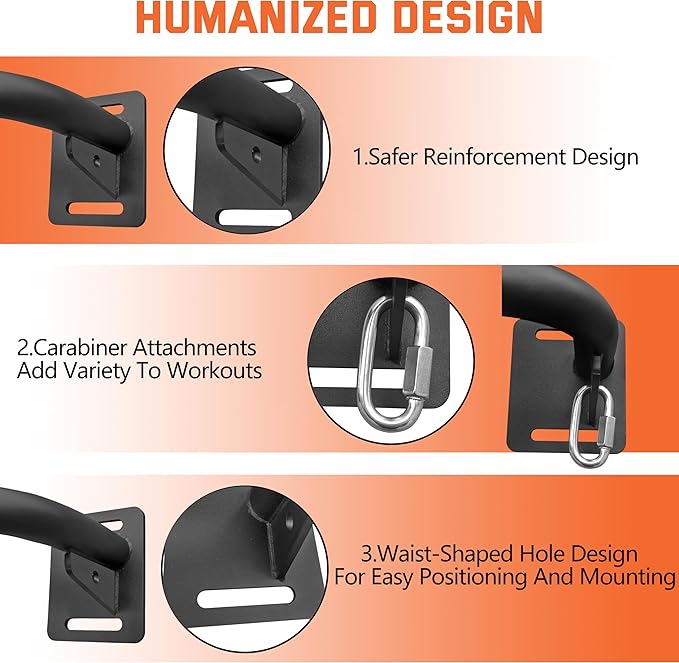 36" Heavy Duty Pull Up Bar Wall/Joist Mounted, 600 LB Capacity, Multi-Grip Bar for Garage & basement rafter Use - All-in-One Workout Station with Carabiners & Space-Saving Design