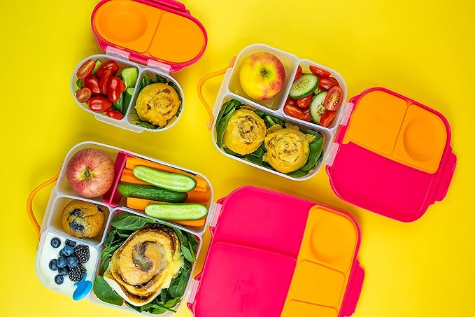 b.box Snack Box for Kids & Toddlers: 2 Compartment Snack Containers, Mini Bento Box, Lunch Box. Leak Proof, BPA free, Dishwasher safe. School Supplies. Ages 4 months+ (Strawberry Shake, 12oz capacity)