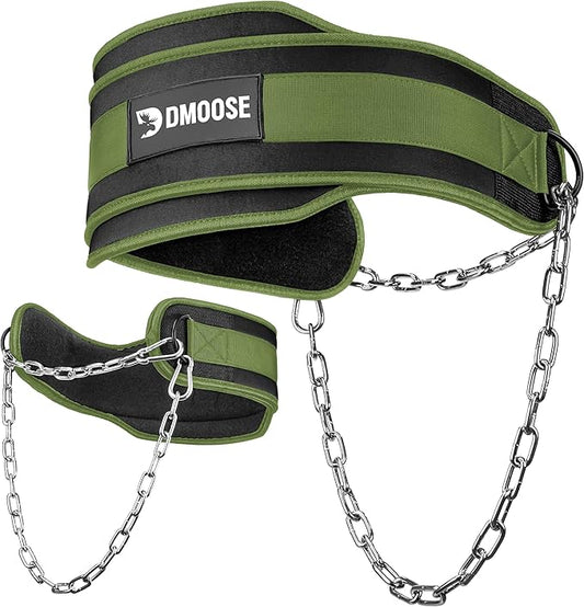 DMoose Fitness Dip Belt for Weight Lifting, Pullup, Squats & Dips - 36" Robust Steel Chain, Comfortable Neoprene Padding Supports 350lbs - Gym Weight Belt for Strength Training Workout & Weightlifting