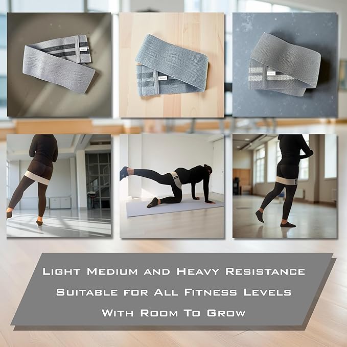 Fabric Resistance Bands, Non-Slip Hip Circle Bands for Glute Workouts, Yoga, Set of 3 with mesh Carrying Bag. (Light, Medium, Heavy)