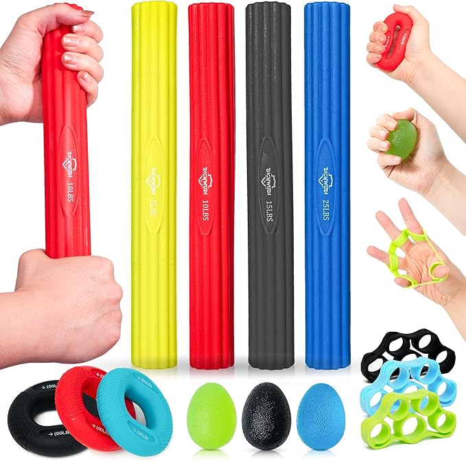 Flex Therapy Bar and Grip Strength Trainers Set, Physical Therapy & Resistance Bar for Golfers Elbow,Tendinitis,Wrist,Forearms Pain, Improve Grip Strength and Relieve Pain