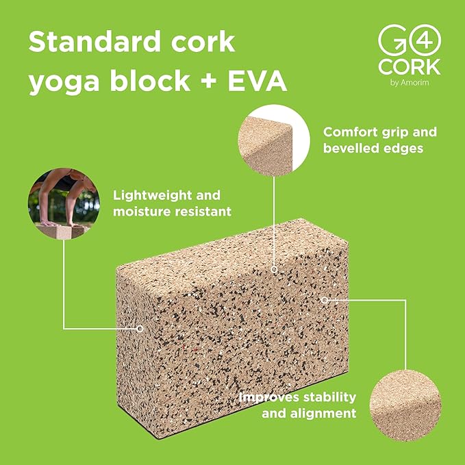 Go4Cork Cork Yoga Block for Yoga, Pilates & Meditation | Non-Slip, Hypoallergenic, Sustainable, Non-Toxic Yoga Block