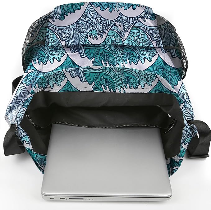 Drawstring Backpack Sports Gym Sackpack with Mesh Pockets Water-Resistant String Cinch Beach Bag for Men Women(Blue Waves)