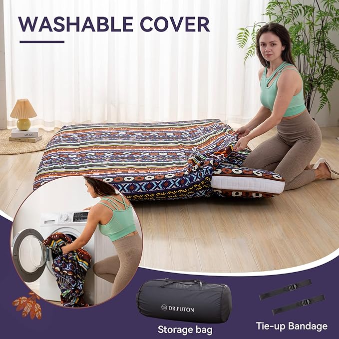 Dr.Futon Japanese Floor Futon Mattress Extra Thick Folding Roll Up Bed Topper Mat for Guest,Lounger and Tavel