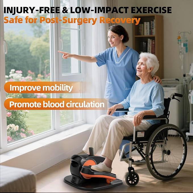 Under Desk Elliptical Machine, Electric Seated Elliptical with Auto/Therapy Modes & Safety Stop, 12-Level Quiet Motorized Elliptical for Seniors & Rehab, Desk & Home Office Use with Remote Control