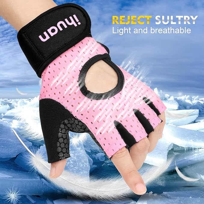 ihuan Breathable Weight Lifting Workout Gym Gloves: Fingerless Exercise Wrist Support | Enhance Palm Protection | Extra Grip for Fitness |Training | Rowing | Pull-ups