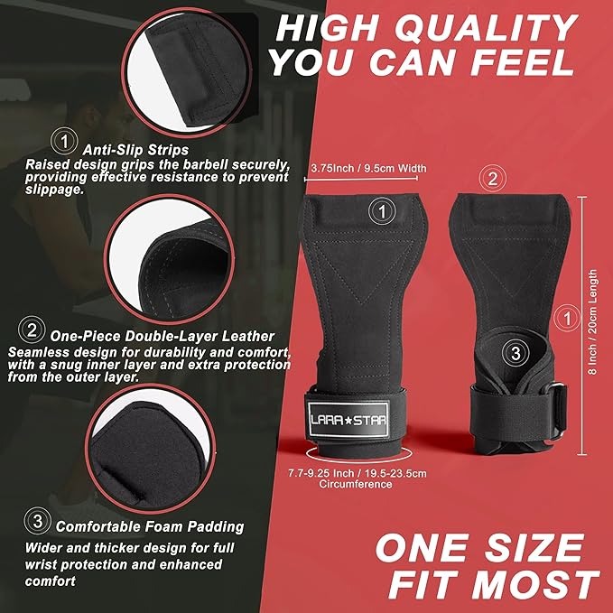 LARA STAR Weight Lifting Wrist Straps for Maximum Grip Support,Lifting Strap for Weightlifting, Gym Grips Hook for Deadlifts, Powerlifting, Heavy Shrug Women/Men